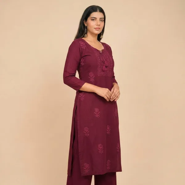 Maroon_Rayon_Cotton_Kurta__For_Women