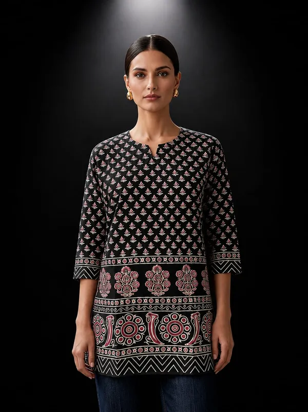 Black_Ajrak_Short_Kurti_For_Women