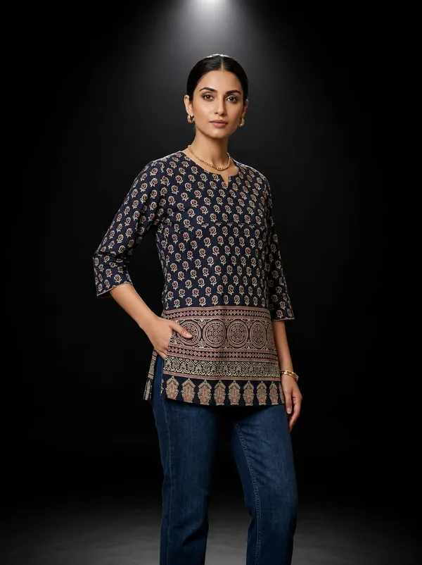 Black_Ajrak_Short_Kurti_For_Women