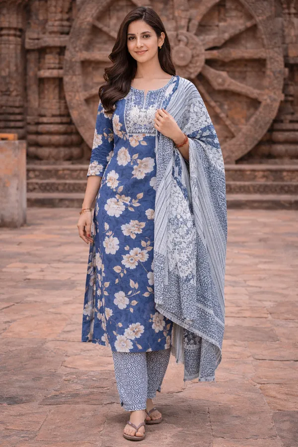 Blue_Rayon_Straight_Floral_Print_Kurta_Set_For_Women
