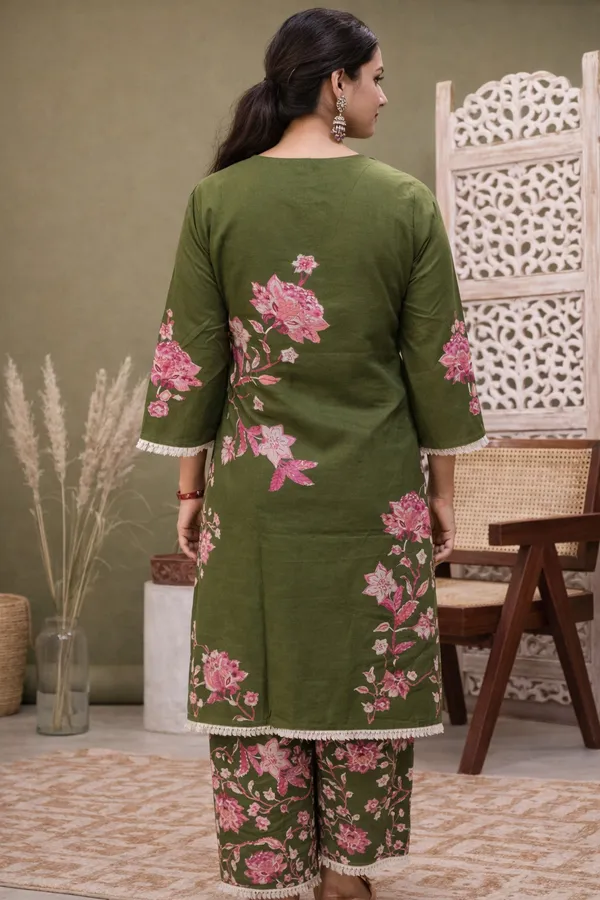 Olive_Cotton_Straight_Floral_Print_Kurta_Set_For_Women