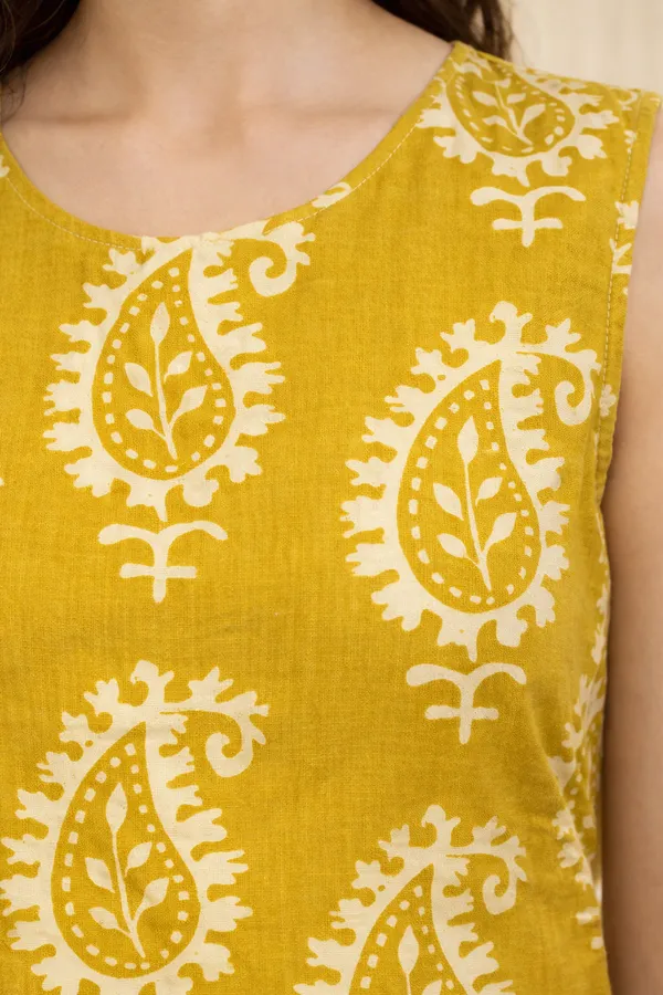 Mustard_Yellow_Cotton_Straight_Printed_Kurta_Set_For_Women