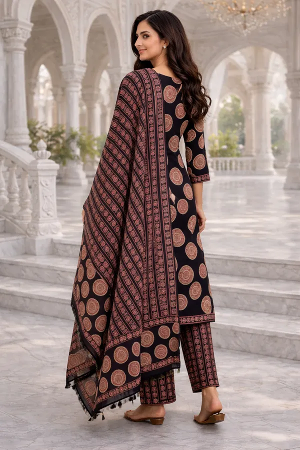 Black_Cotton_Straight_Printed_Kurta_Set_For_Women