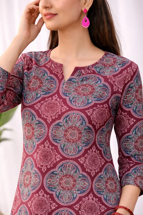 Maroon_Cotton_Straight_Floral_Print_Kurta_For_Women