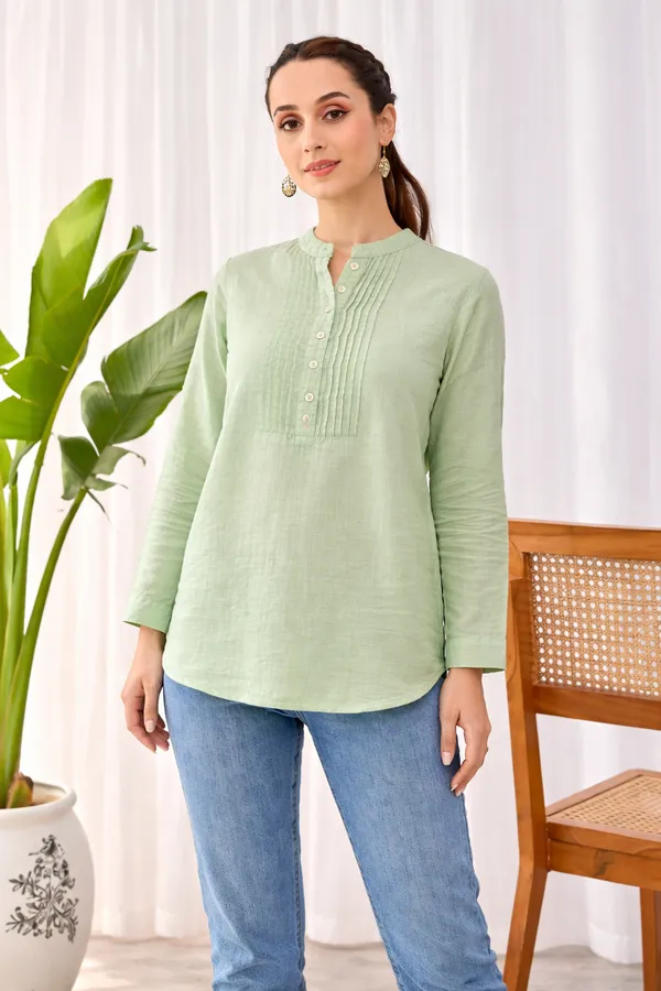 Light_Green_Cotton_Straight_Textured_Kurta_For_Women
