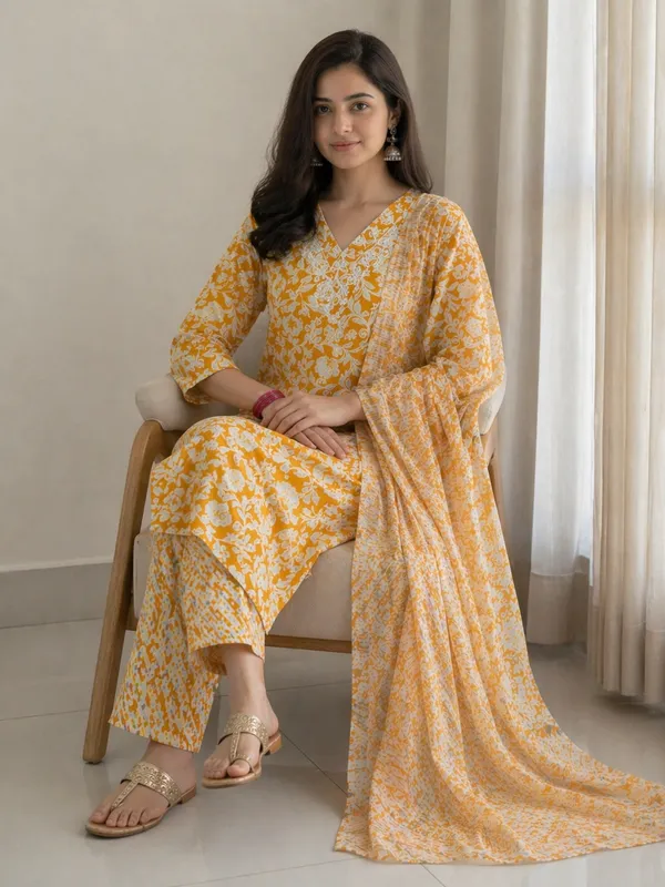 Yellow_Rayon_Straight_Floral_Print_Kurta_Set_For_Women