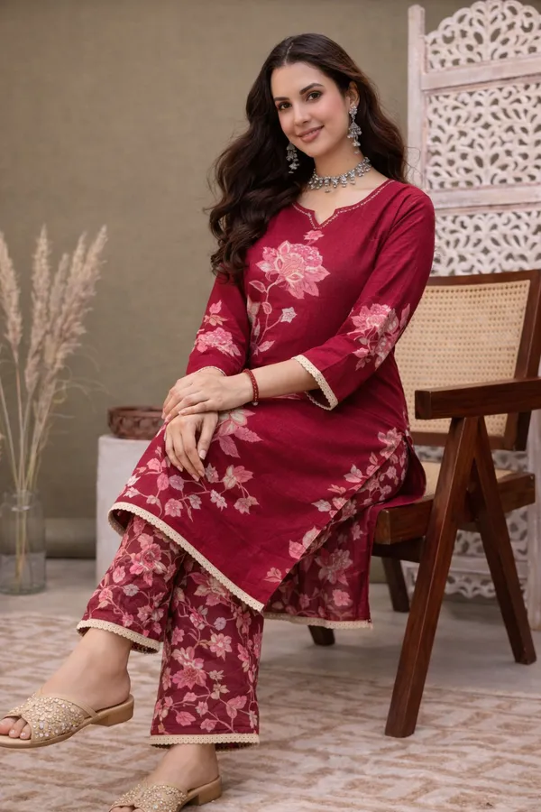 Maroon_Rayon_Straight_Floral_Print_Kurta_Set_For_Women