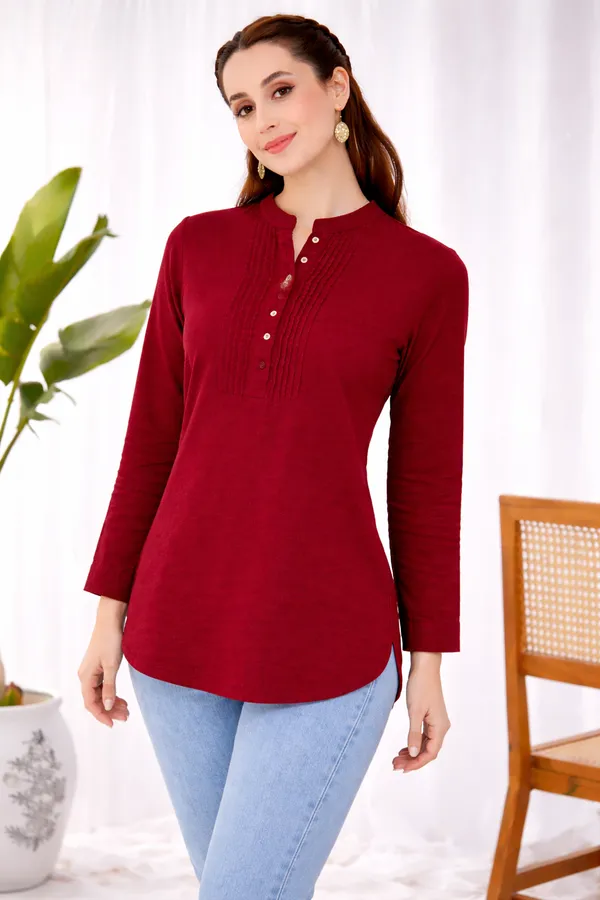 Maroon_Cotton_Straight_Fit_Solid_Tunic_For_Women