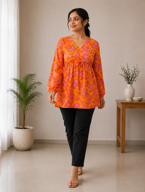 Orange_Premium_Rayon_Top_For_Women