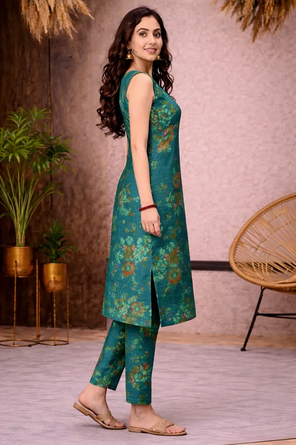 Green_Cotton_Straight_Floral_Print_Kurta_Set_For_Women