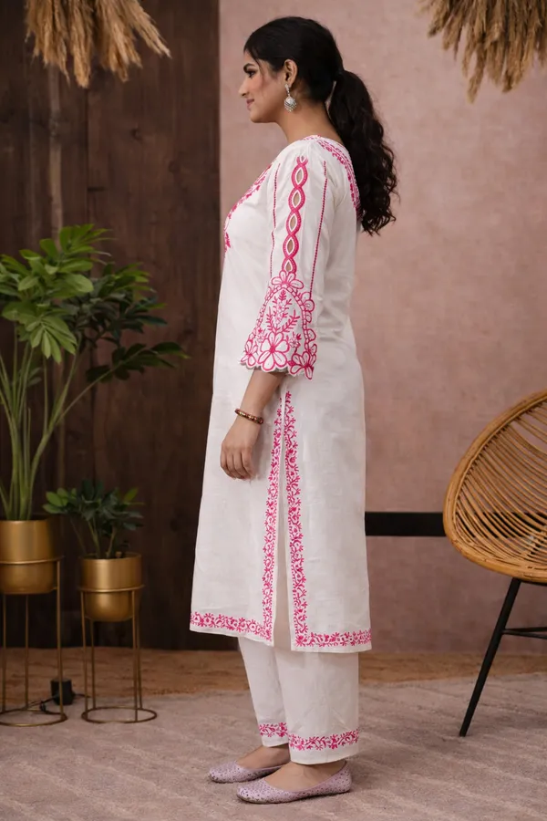 White_Cotton_Straight_Embroidered_Kurta_Set_For_Women