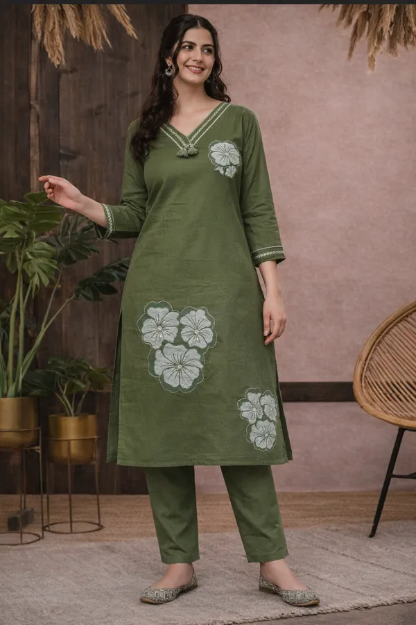 Olive_Green_Rayon_Straight_Floral_Kurta_Set_For_Women