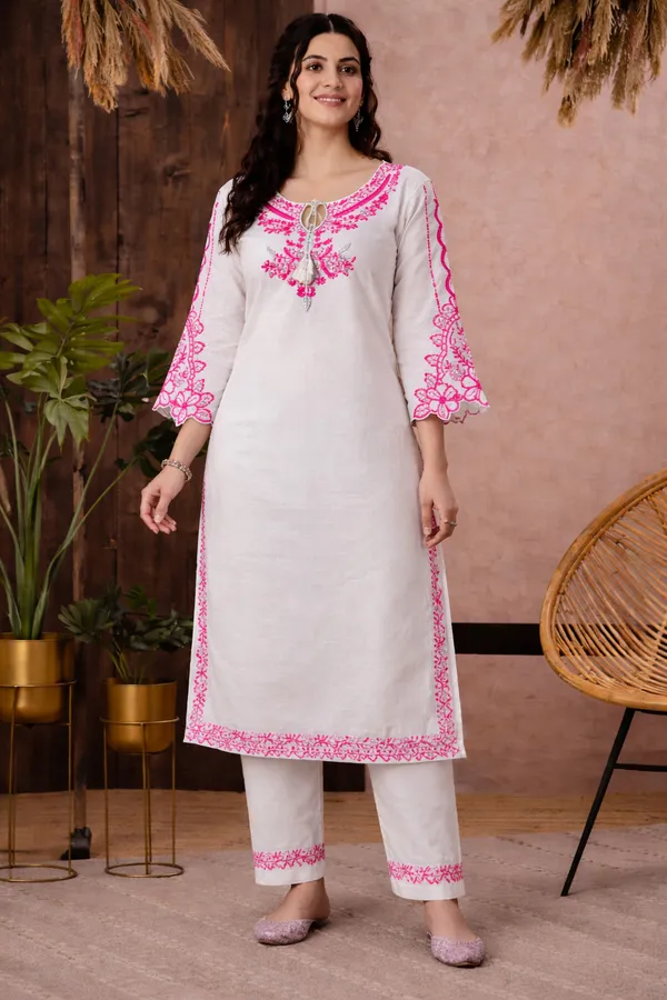 White_Cotton_Straight_Embroidered_Kurta_Set_For_Women