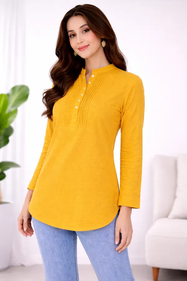 Yellow_Cotton_Longline_Solid_Tunic_For_Women