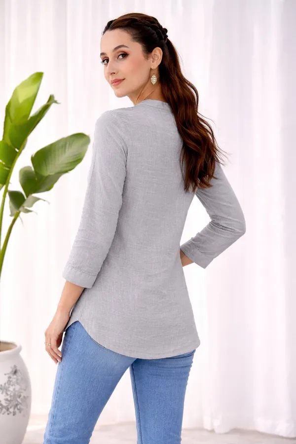 Grey_Cotton_Straight_Pintuck_Band_Collar_Kurti_For_Women