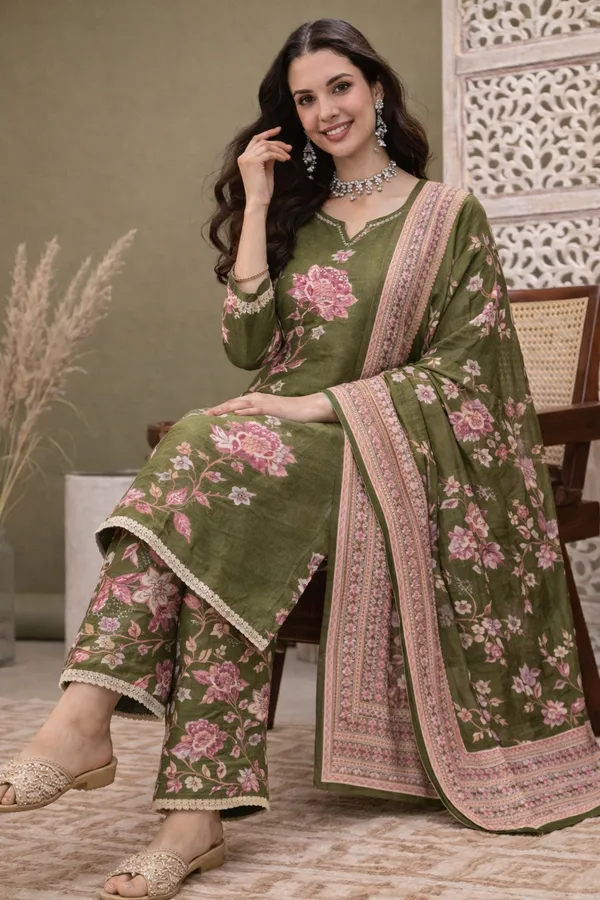 Olive_Cotton_Straight_Floral_Print_Kurta_Set_For_Women