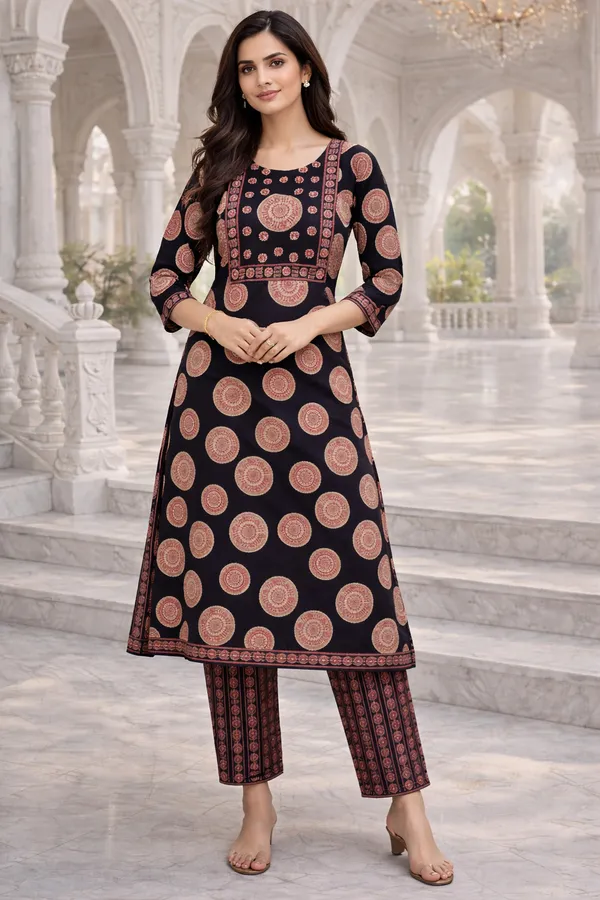 Black_Cotton_Straight_Printed_Kurta_Set_For_Women