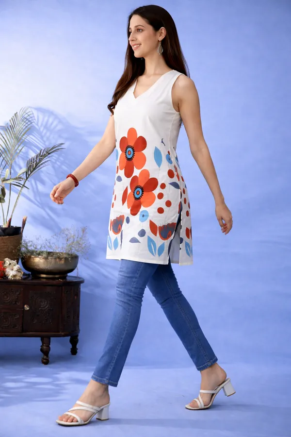 White_Cotton_Sleeveless_Floral_Print_Tunic_For_Women