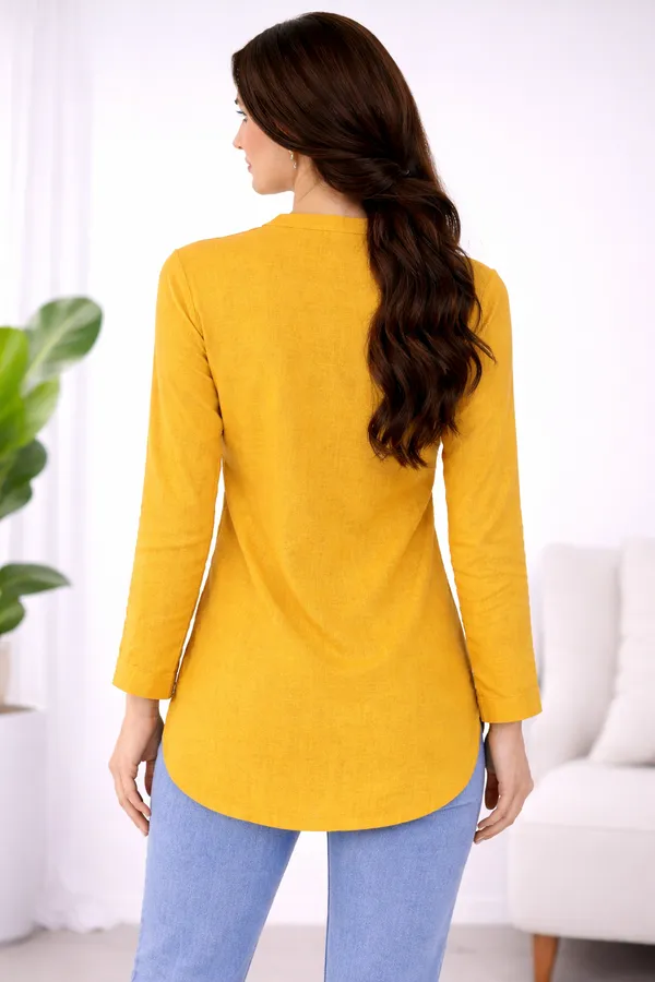 Yellow_Cotton_Longline_Solid_Tunic_For_Women
