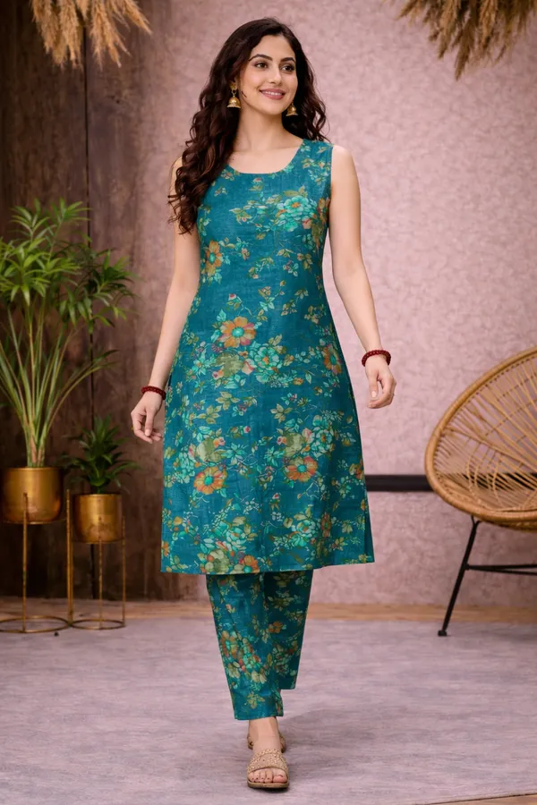 Green_Cotton_Straight_Floral_Print_Kurta_Set_For_Women