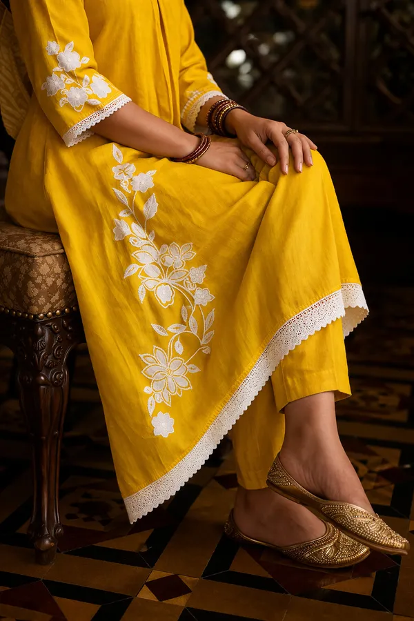 Mustard_Yellow_Cotton_Straight_Floral_Embroidered_Kurta_Set_For_Women