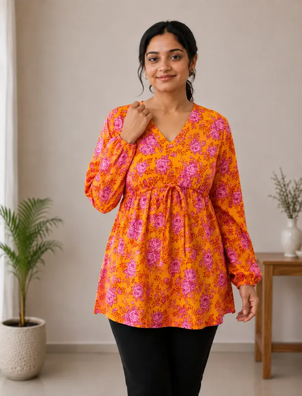 Orange_Premium_Rayon_Top_For_Women