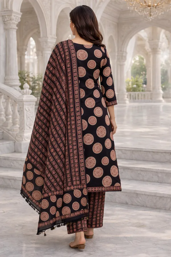 Black_Cotton_Straight_Printed_Kurta_Set_For_Women