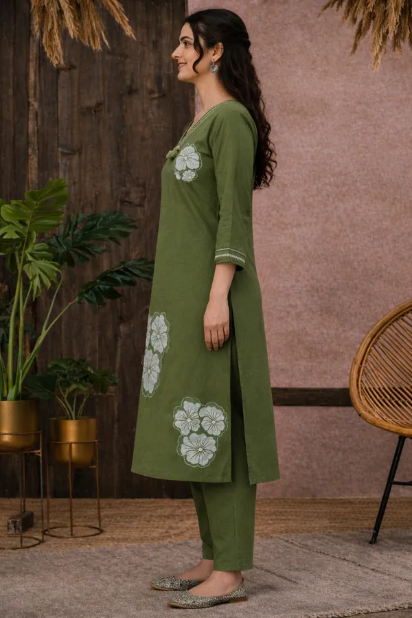 Olive_Green_Rayon_Straight_Floral_Kurta_Set_For_Women
