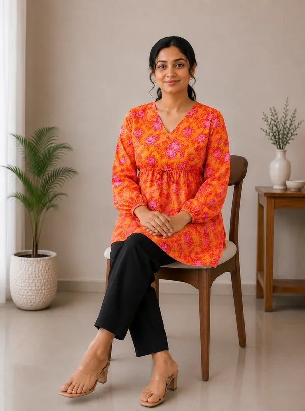 Orange_Premium_Rayon_Top_For_Women