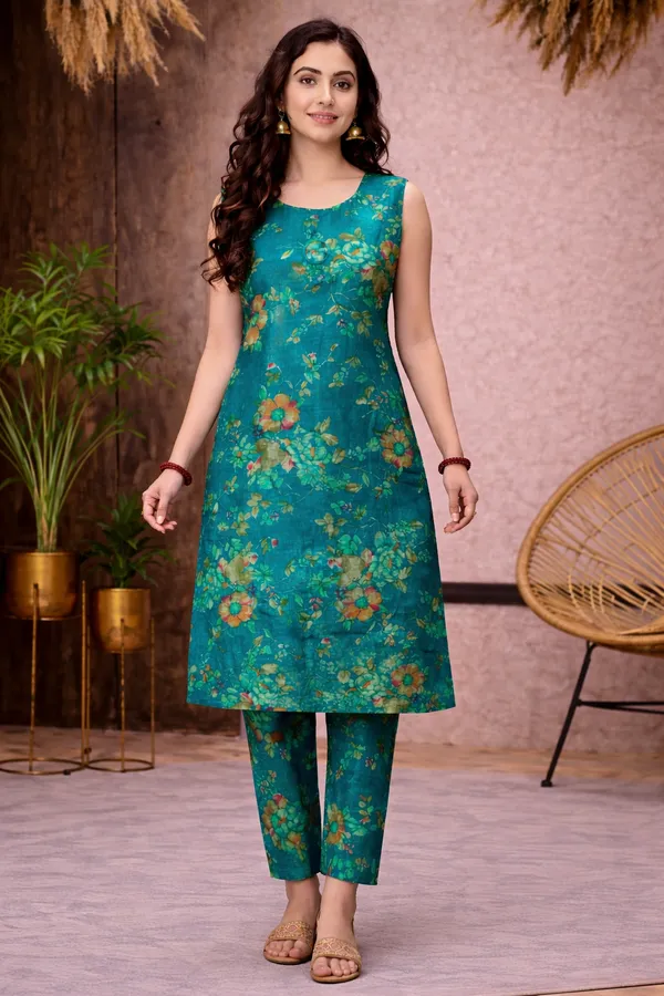 Green_Cotton_Straight_Floral_Print_Kurta_Set_For_Women
