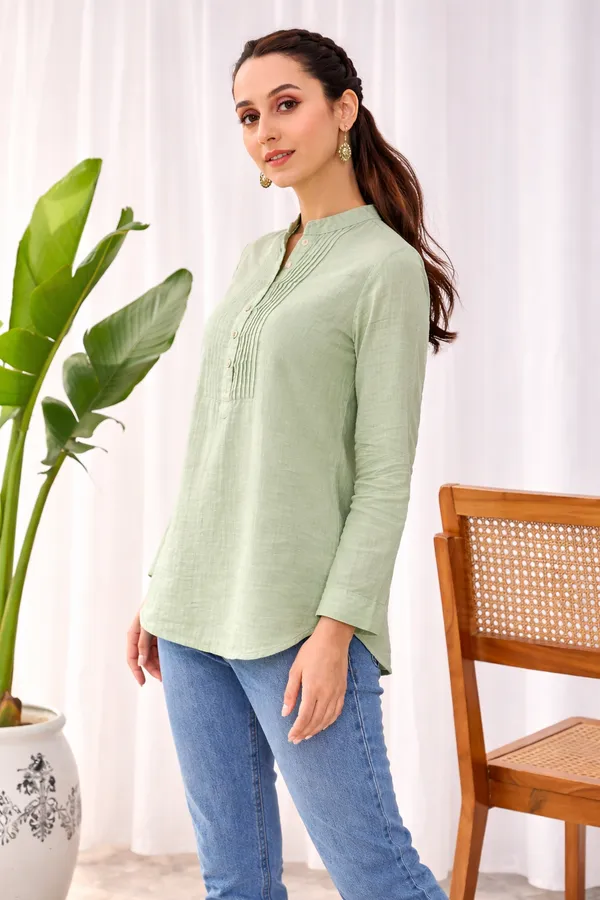 Light_Green_Cotton_Straight_Textured_Kurta_For_Women