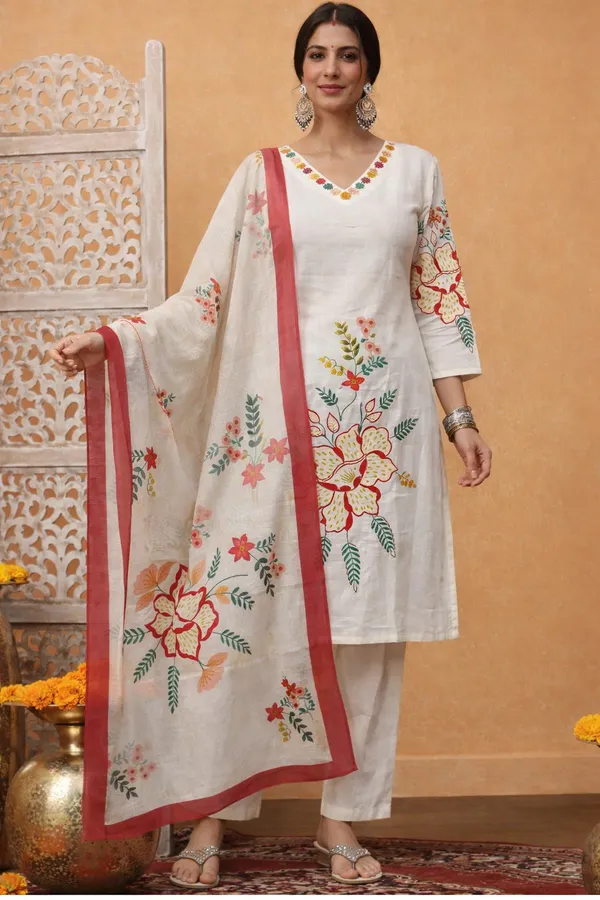 White_Cotton_Straight_Floral_Embroidered_Kurta_Set_For_Women
