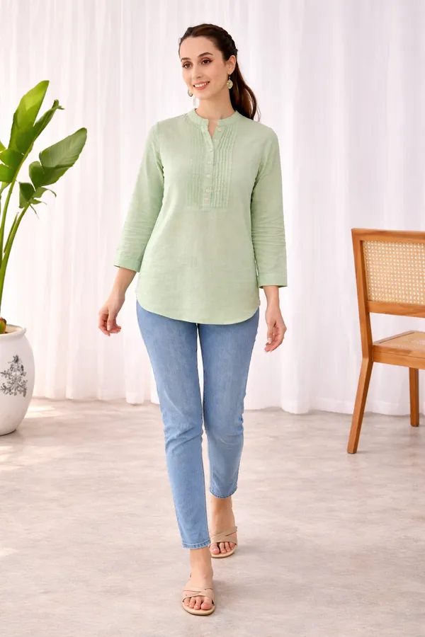 Light_Green_Cotton_Straight_Textured_Kurta_For_Women