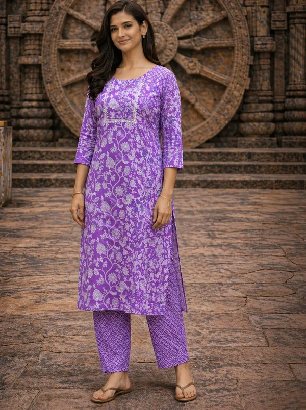 Purple_Rayon_Straight_Floral_Print_Kurta_Set_For_Women