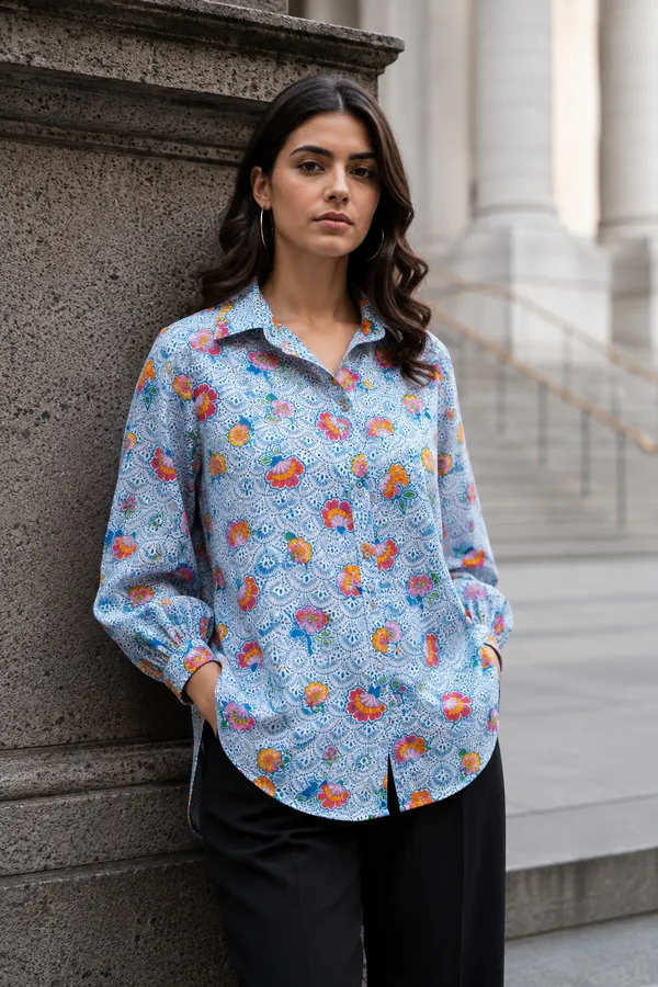 Blue_Premium_Rayon_Shirt_For_Women