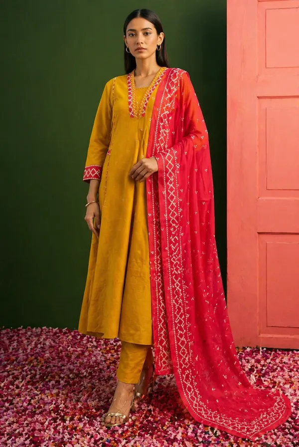 Mustard_Premium_Rayon_Kurta_Set_For_Women