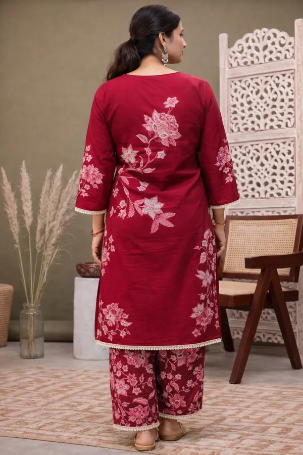 Maroon_Rayon_Straight_Floral_Print_Kurta_Set_For_Women