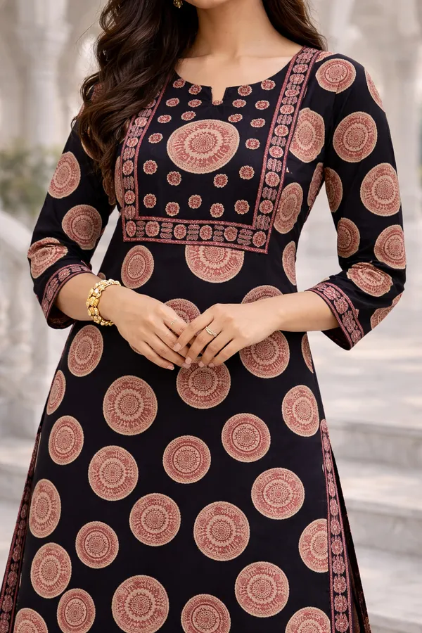 Black_Cotton_Straight_Printed_Kurta_Set_For_Women