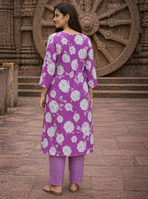 Lavender_Cotton_Straight_Floral_Print_Kurta_Set_For_Women