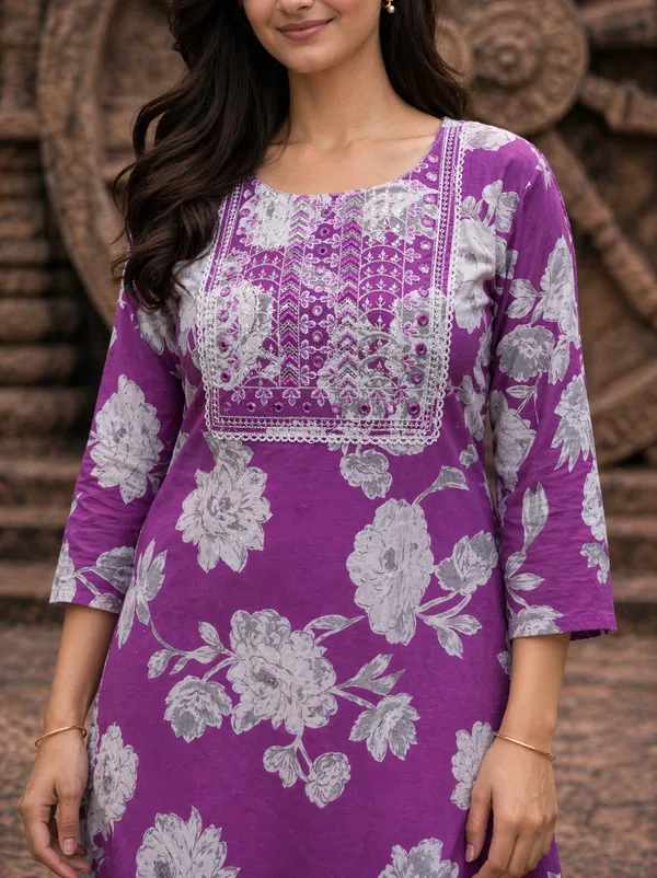Lavender_Cotton_Straight_Floral_Print_Kurta_Set_For_Women