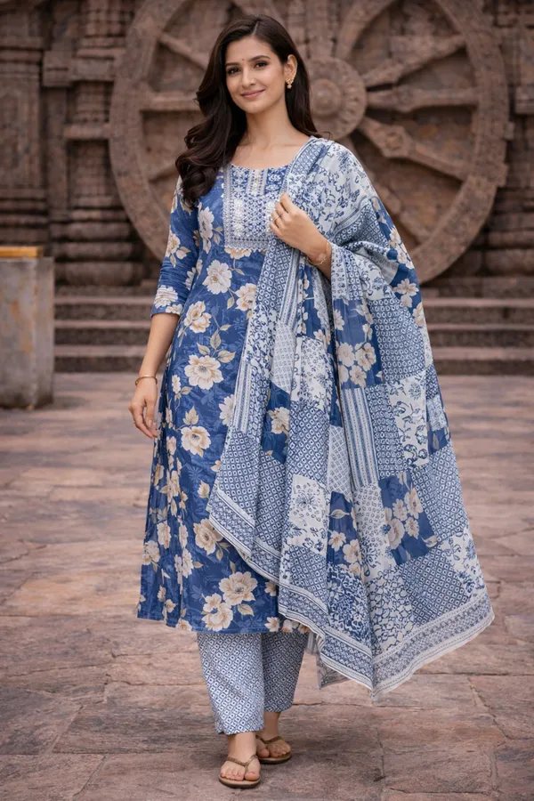 Blue_Rayon_Straight_Floral_Print_Kurta_Set_For_Women