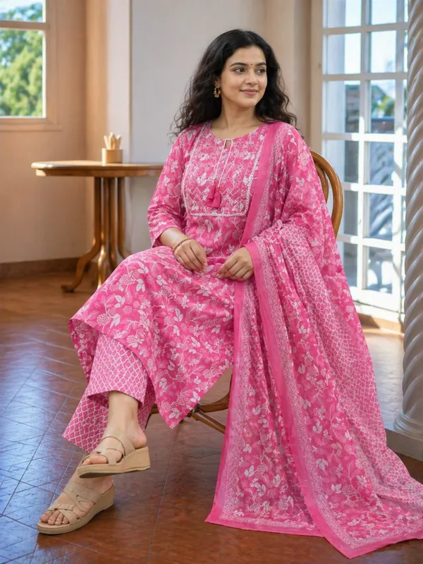 Pink_Rayon_Straight_Floral_Print_Kurta_Set_For_Women
