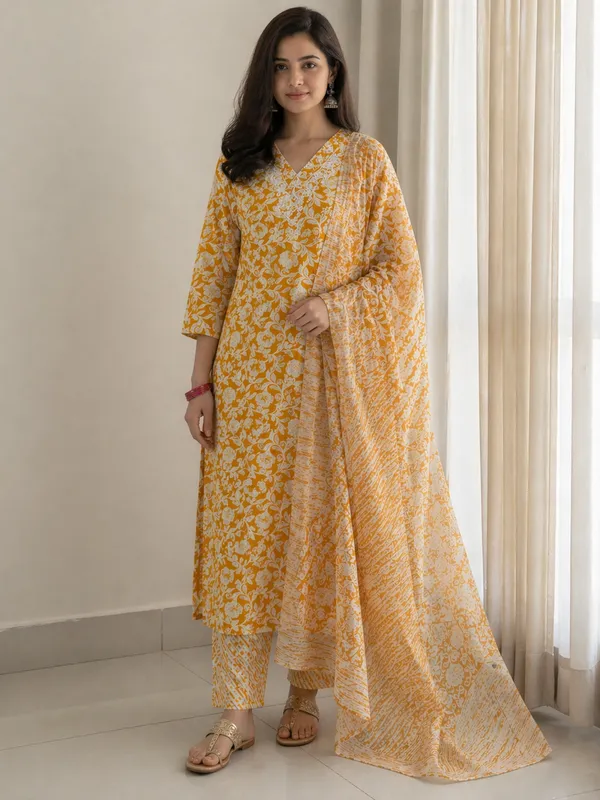 Yellow_Rayon_Straight_Floral_Print_Kurta_Set_For_Women