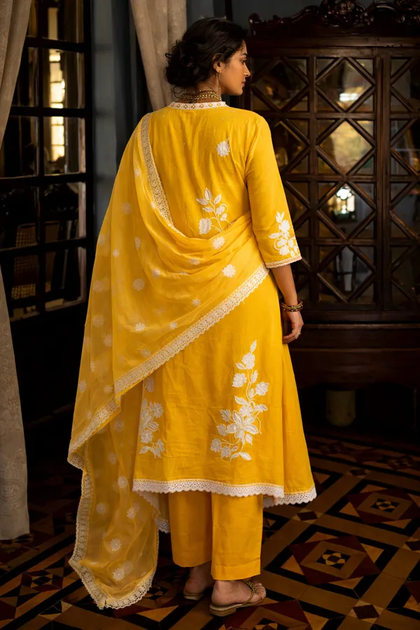 Mustard_Yellow_Cotton_Straight_Floral_Embroidered_Kurta_Set_For_Women