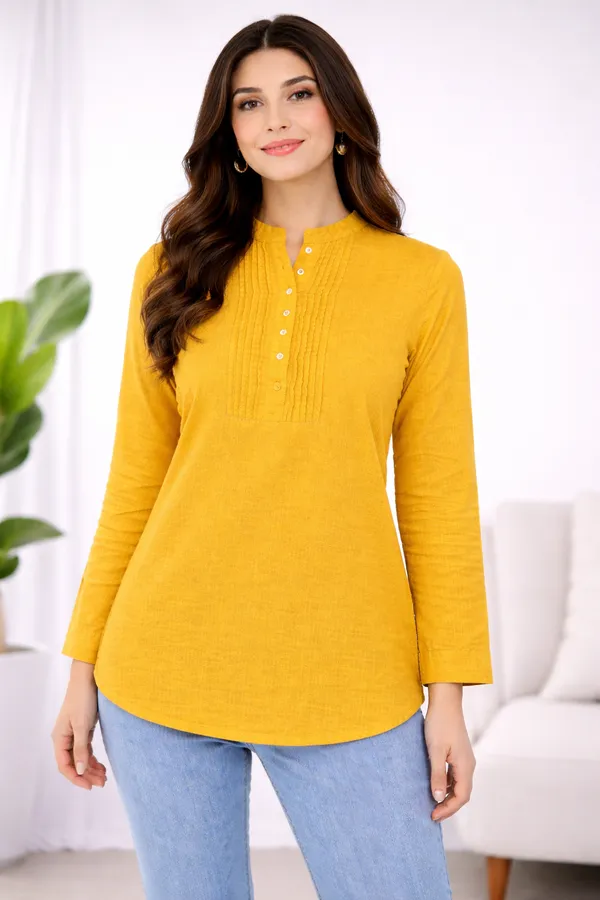 Yellow_Cotton_Longline_Solid_Tunic_For_Women