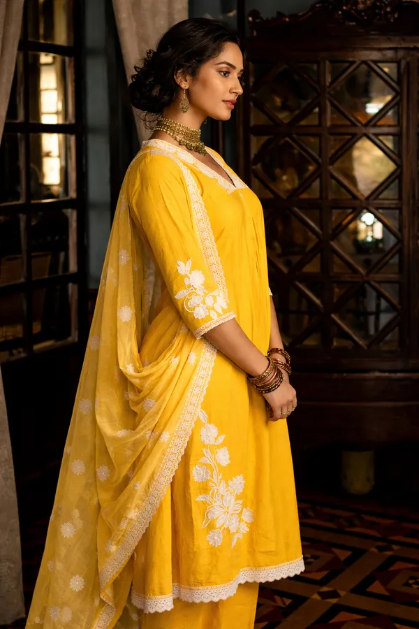 Mustard_Yellow_Cotton_Straight_Floral_Embroidered_Kurta_Set_For_Women
