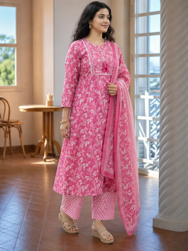Pink_Rayon_Straight_Floral_Print_Kurta_Set_For_Women