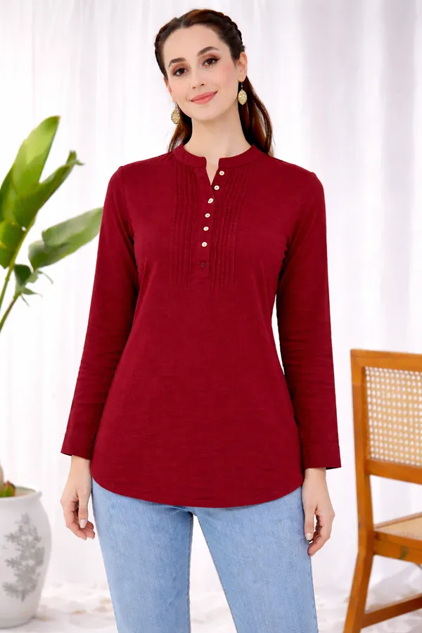 Maroon_Cotton_Straight_Fit_Solid_Tunic_For_Women