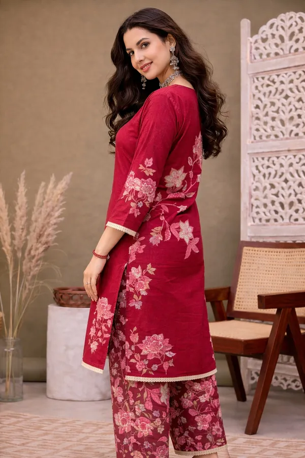 Maroon_Rayon_Straight_Floral_Print_Kurta_Set_For_Women