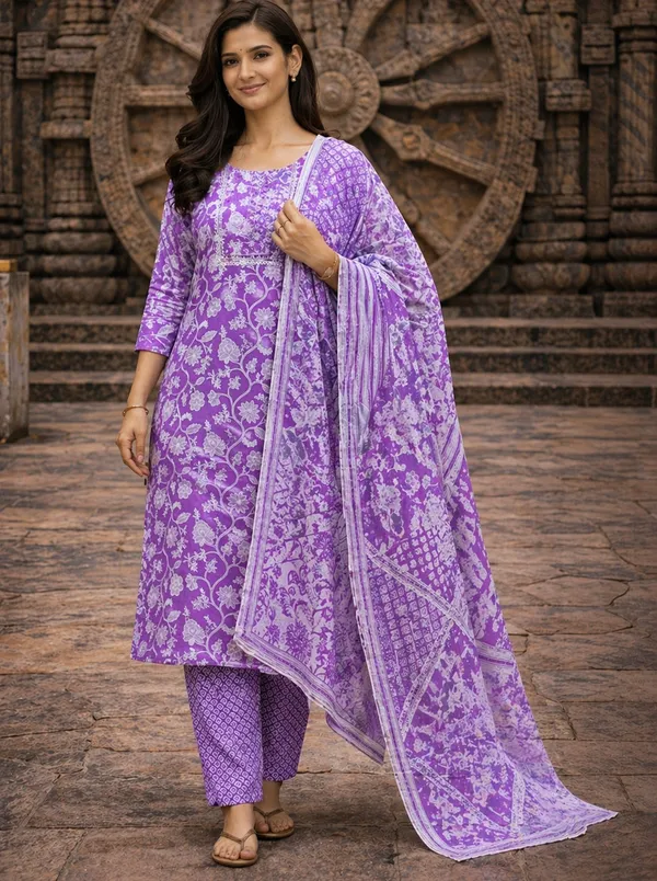 Purple_Rayon_Straight_Floral_Print_Kurta_Set_For_Women